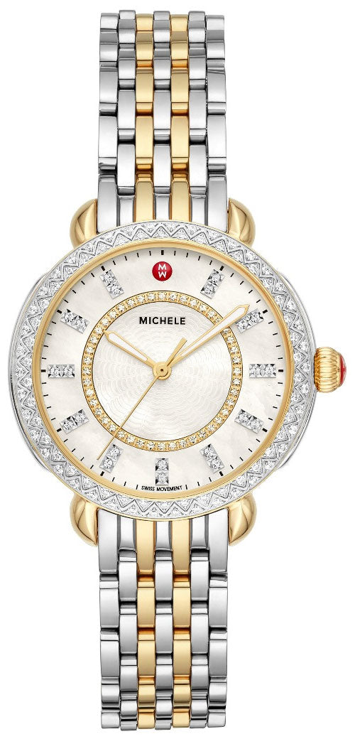 Walmart Michele Sidney Classic Two-Tone Stainless Steel Mother-of-Pearl Dial Diamonds Womens Watch MWW30B000002