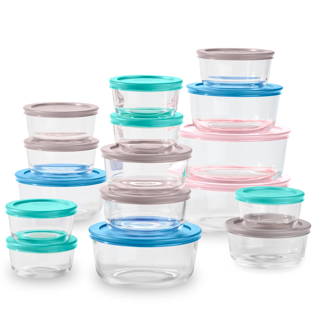 thumbnail image 1 of Pyrex Simply Store Glass Food Storage & Bake Container Set, 32 Piece with Multicolor Lids, 1 of 4