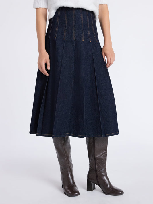Walmart Free Assembly Women's and Women's Plus Stitch Pleated Denim Maxi Skirt, Size 0-28