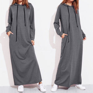 Summer Dresses For Women 2023 Maxi Midi Long Sleeve Hooded Hoodies Long Maxi For Women - image 1 of 7