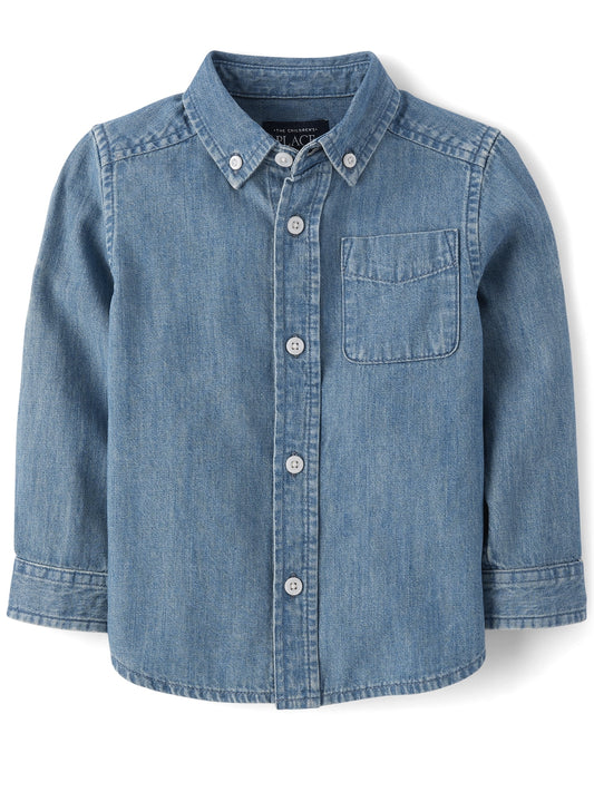 thumbnail image 1 of The Children's Place Baby & Toddler Boys Long Sleeve Button Up Woven, Sizes 6M-5T, 1 of 4
