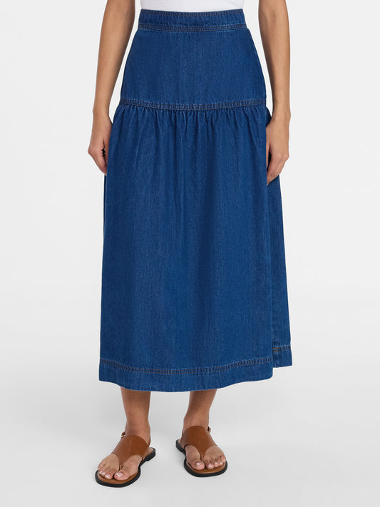 Walmart Time and Tru Women's Tiered Denim Midi Skirt, Sizes 0-20