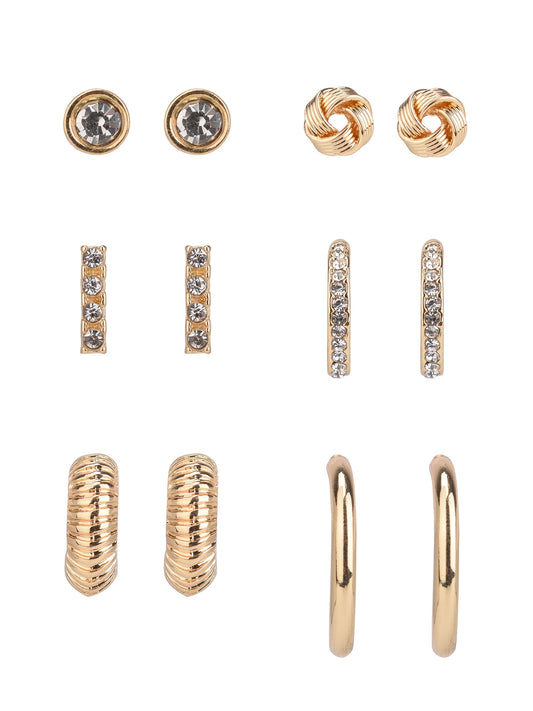 thumbnail image 1 of Time and Tru Adult Women's Gold Tone 6 Pair Stud and Hoop Crystal Metal Earring Set, 1 of 4