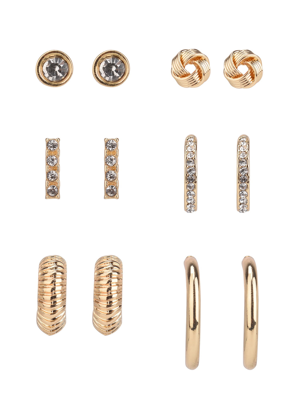 thumbnail image 1 of Time and Tru Adult Women's Gold Tone 6 Pair Stud and Hoop Crystal Metal Earring Set, 1 of 4