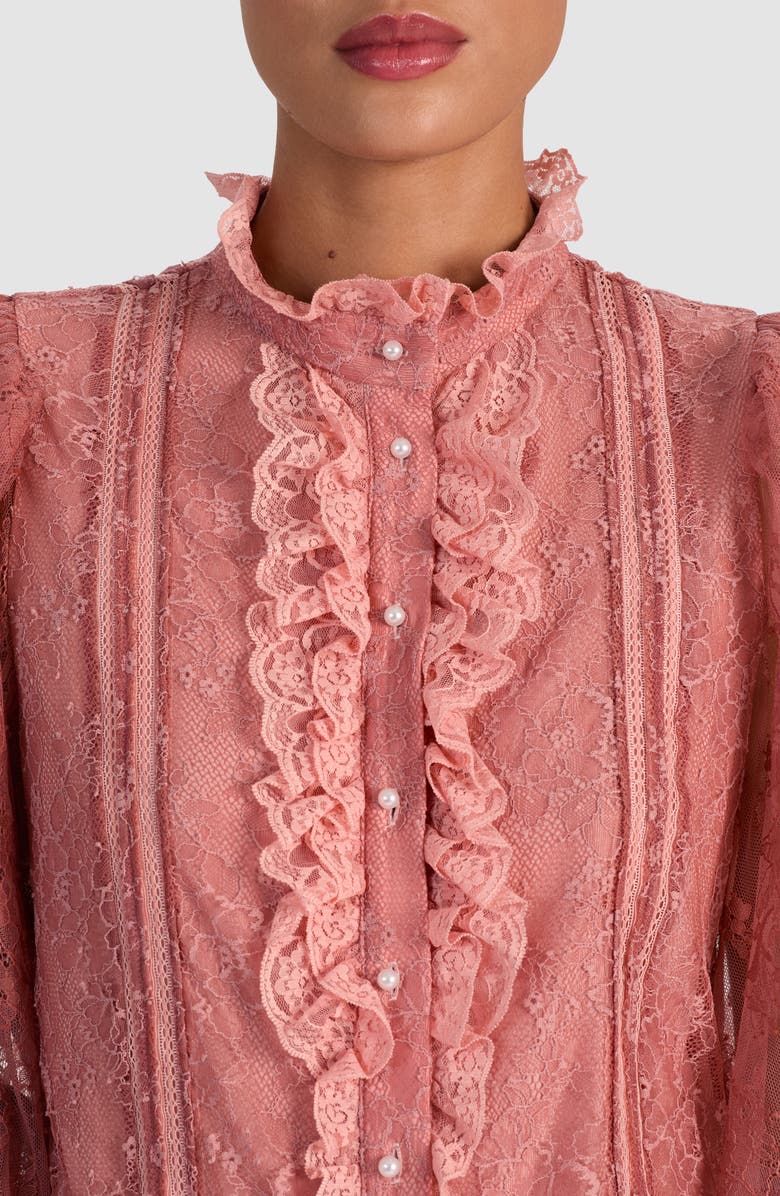 Alice + Olivia Eugenia Lace High Neck Button-Up Shirt