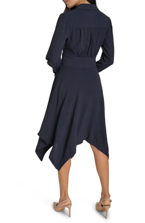 Calvin Klein Aerowash Long Sleeve High-Low Shirtdress, Alternate, color, Indigo