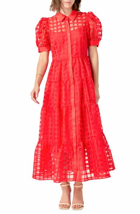 Embroidered Stripe Midi Shirtdress