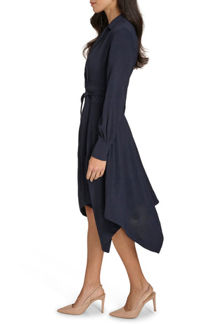 Calvin Klein Aerowash Long Sleeve High-Low Shirtdress, Alternate, color, Indigo