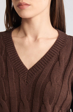 Madewell Cable Knit V-Neck Crop Sweater