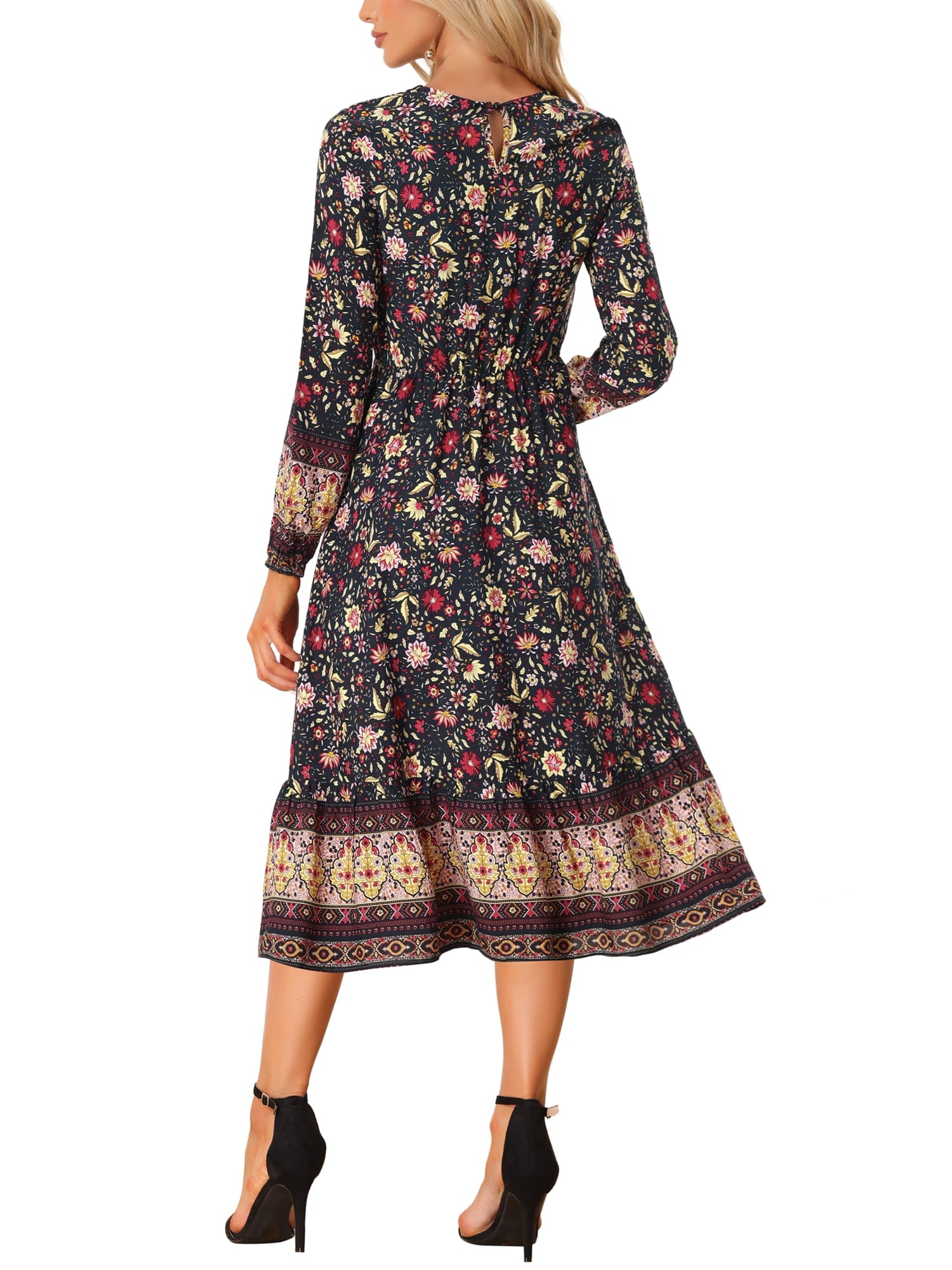 Allegra K Women's Boho Floral Long Sleeves Midi Dress - image 3 of 5