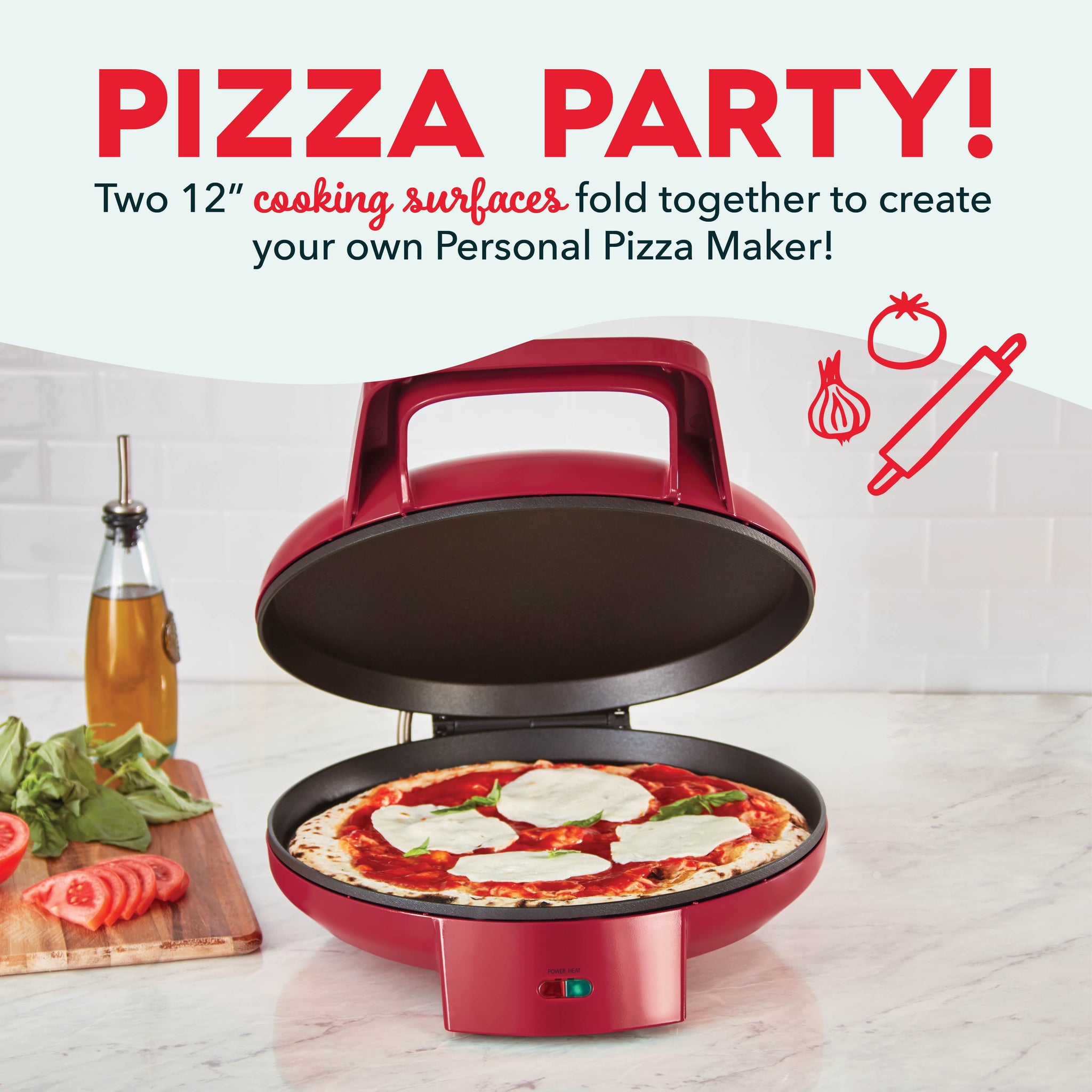 thumbnail image 3 of Dash 12" Pizza Griddle, Red - Personal Pizza Maker with Dual Cooking Surfaces, Nonstick & 450°F Heat, 3 of 10