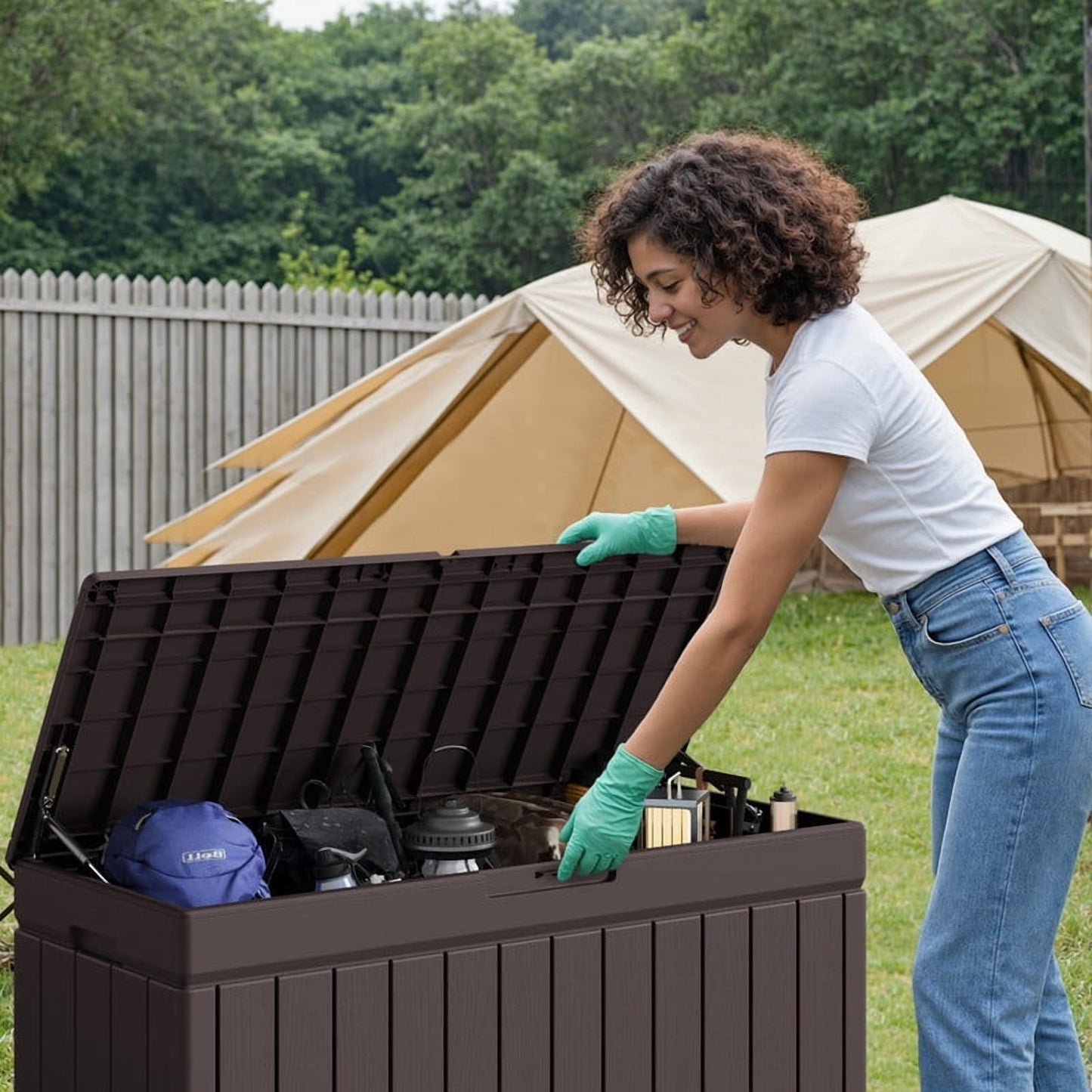 Walmart Homall 82 Gallon Outdoor Storage in Resin Deck Box Lockable Deck Box, Brown