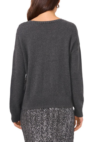 Vince Camuto Metallic Foil Cable Sweater