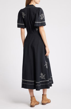 THE GREAT. Bridge Embroidered Cotton Midi Shirtdress