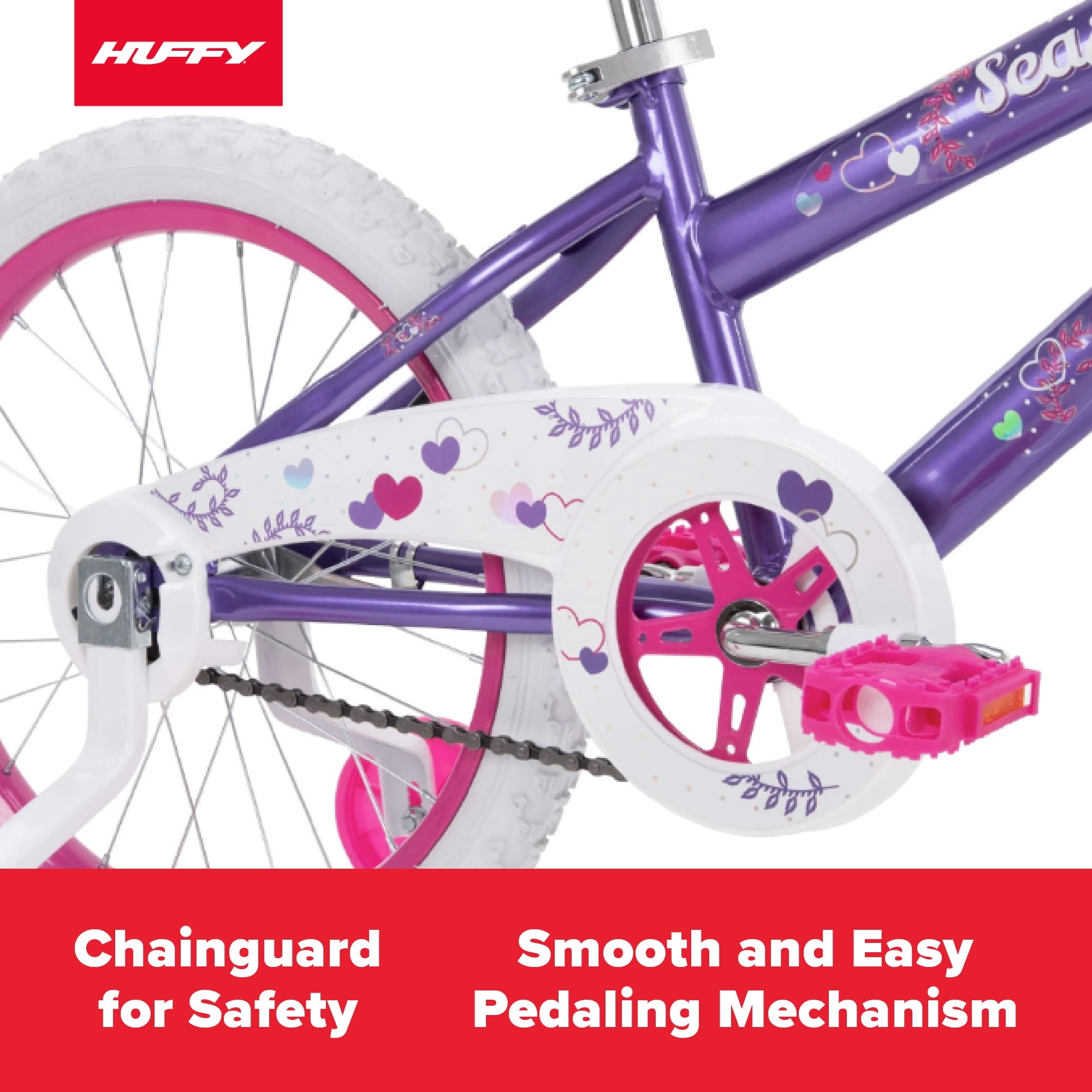 thumbnail image 4 of Huffy 18in Sea Star Kids Bicycle, for Kids Ages 4+, Training Wheels, Child, Purple, 4 of 13