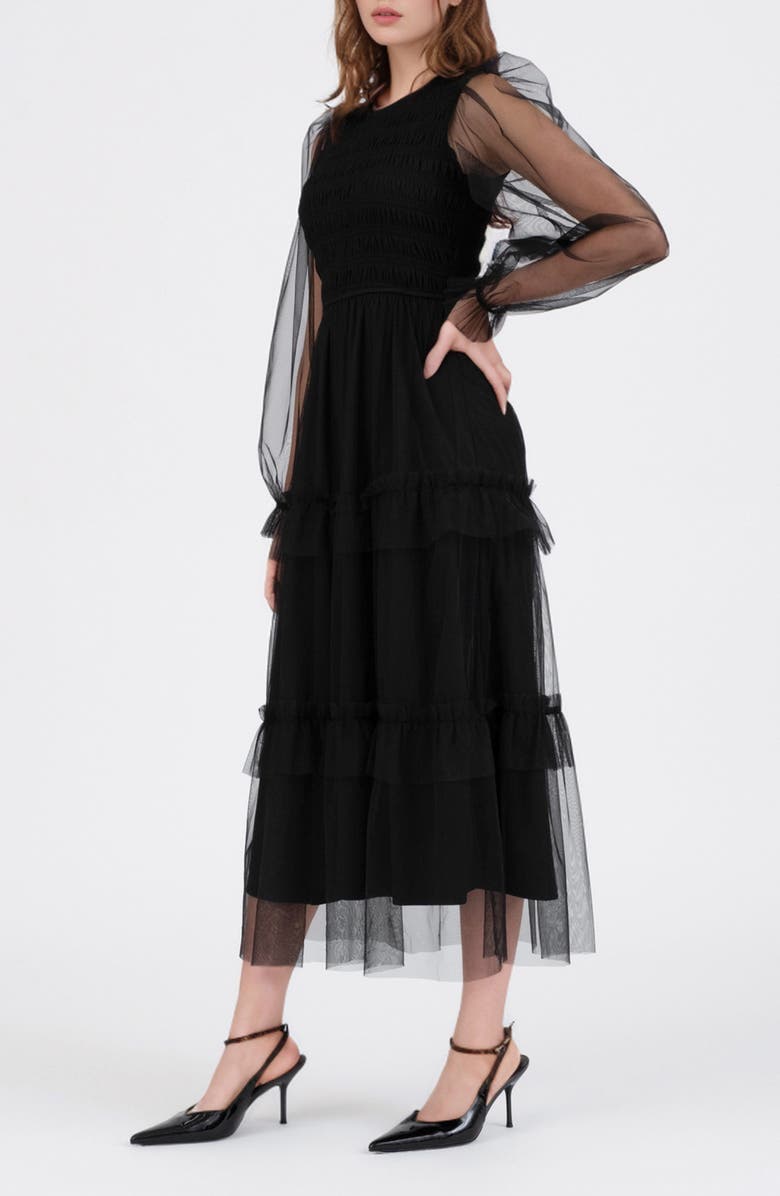 AUGUST SKY Long Sleeve Tulle Maxi Dress