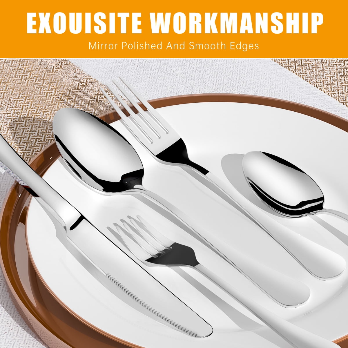 thumbnail image 3 of 45 Pieces Silverware Set, Stainless Steel Flatware Set Service for 9, Silver, 3 of 7
