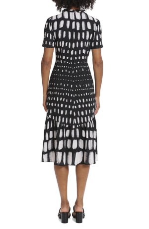 Maggy London Ruffle Neck Tiered Midi Dress, Alternate, color, Black/ Ivory