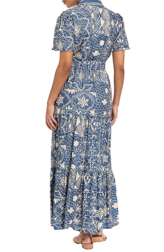 London Times Ruffle Tiered Tie Waist Maxi Dress