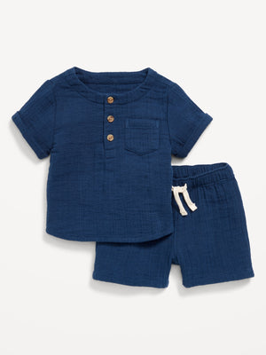 Unisex Short-Sleeve Pocket T-Shirt and Pull-On Shorts Set for Baby