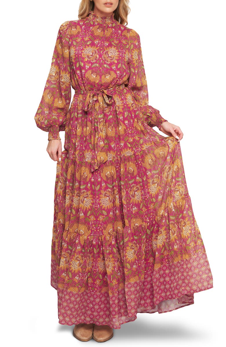 FLYING TOMATO Floral Balloon Sleeve Tiered Maxi Dress