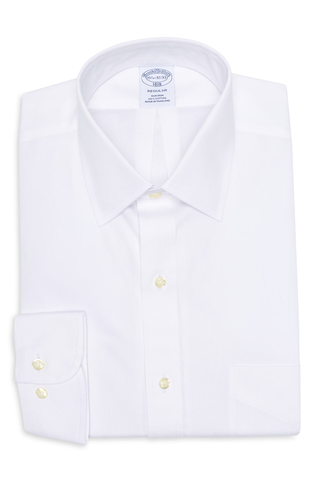 Brooks Brothers Non-Iron Long Sleeve Regular Fit Dress Shirt, Main, color, Solid White