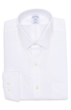 Brooks Brothers Non-Iron Long Sleeve Regular Fit Dress Shirt, Main, color, Solid White