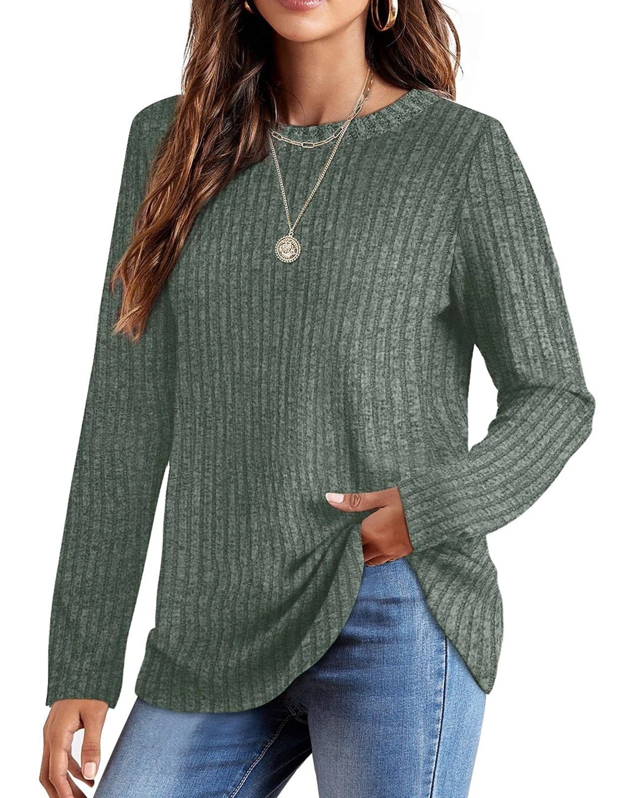 thumbnail image 3 of Fantaslook Long Sleeve Shirts for Women Crew Neck Casual Tunic Tops Lightweight Pullover, 3 of 8