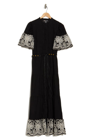 BY DESIGN Southampton Embroidered Maxi Dress, Alternate, color, Black/ Gardenia