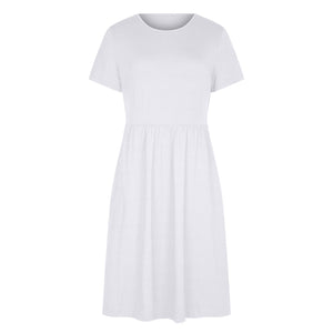 Women's Summer Casual Dresses Short Sleeve Solid Pockets Tshirt Dress Loose Crewneck Pleated Flowy Midi Dress for Women - image 4 of 5