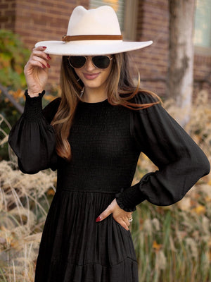 Womens Long Sleeve Dress Crew Neck High Waist Smocked Flowy Casual Midi Dresses for Women 2023 - image 3 of 7