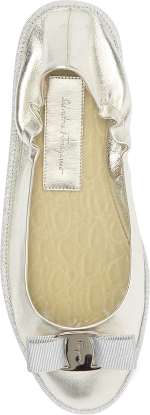 FERRAGAMO Varina Grosgrain Bow Flat, Alternate, color, Silver