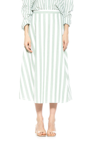 Alexia Admor Brilyn Stripe A-Line Linen Skirt, Main, color, Green Stripe