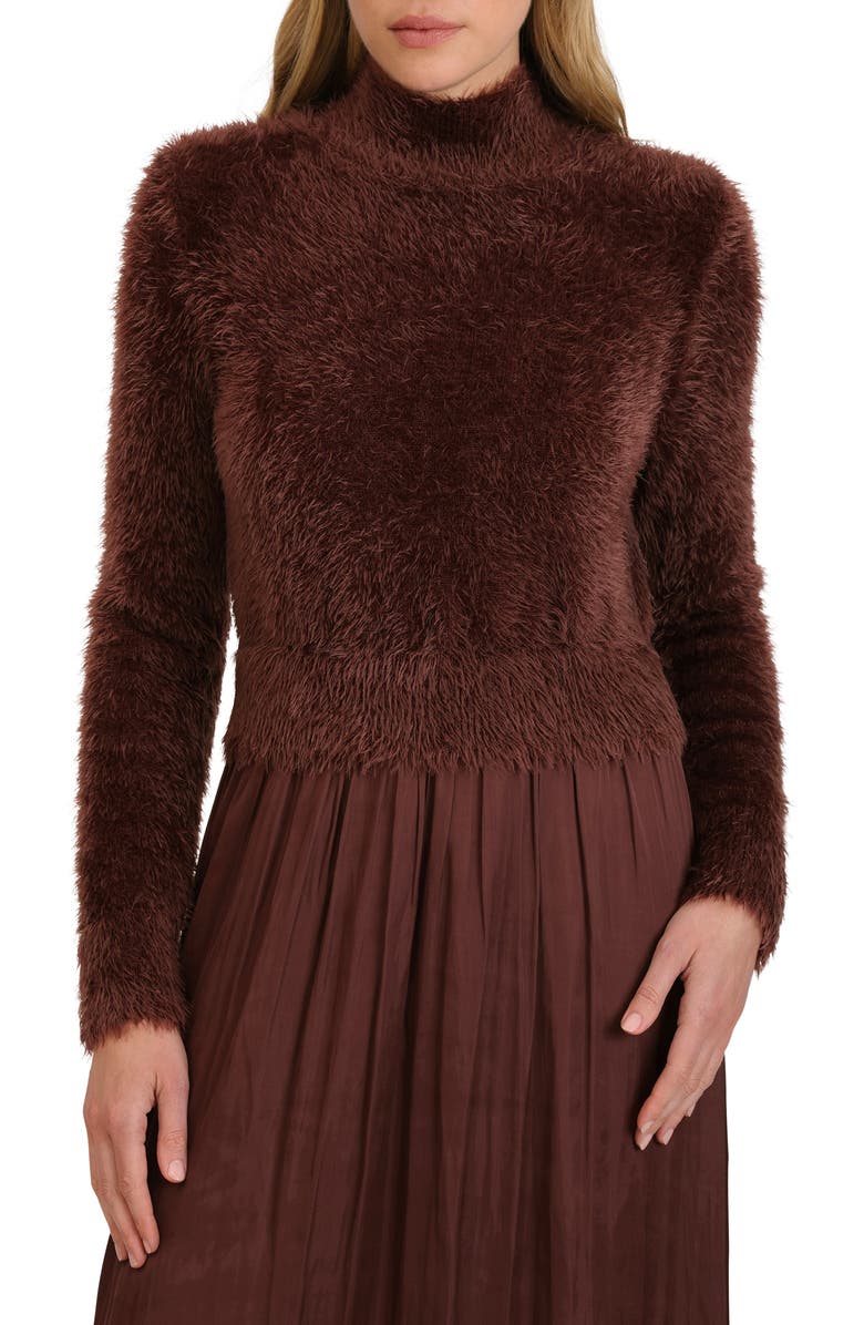 Avec Les Filles Long Sleeve Mixed Media Maxi Dress