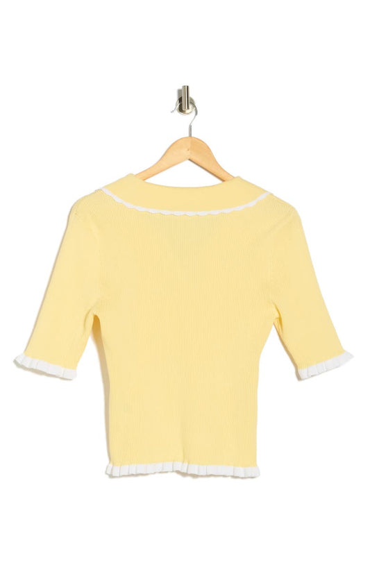 Nanette Lepore Scalloped Collar Short Sleeve Polo Sweater