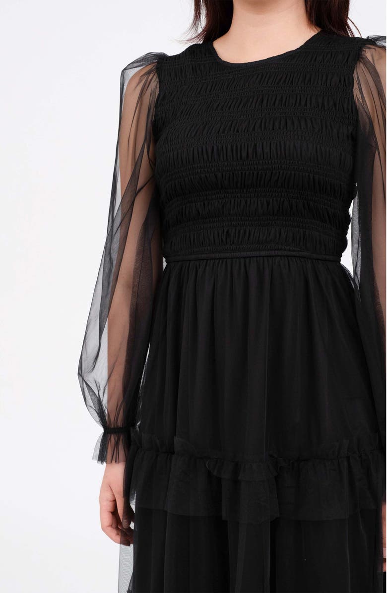 AUGUST SKY Long Sleeve Tulle Maxi Dress