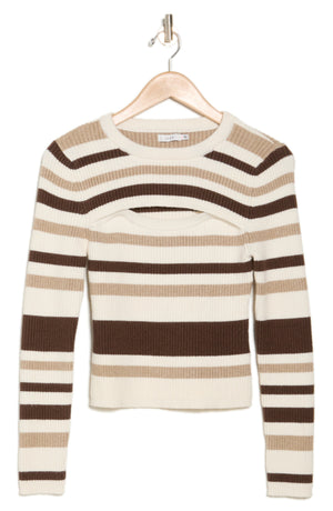 Lush Striped Cutout Sweater, Alternate, color, Taupe Brown Multi