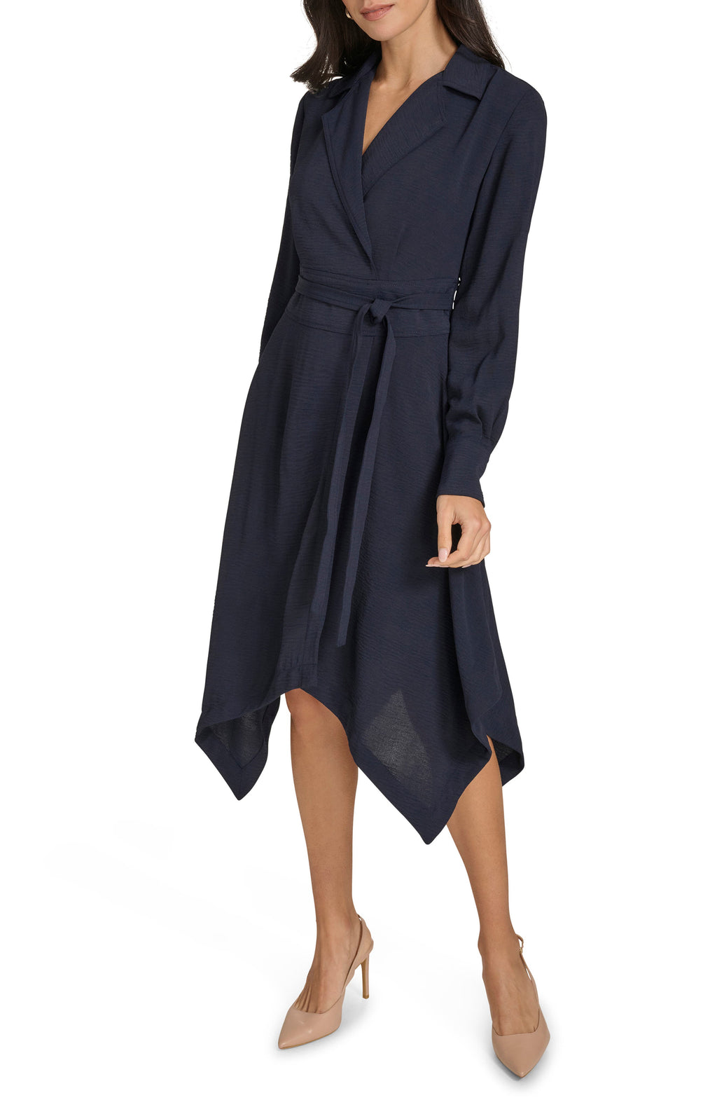 Calvin Klein Aerowash Long Sleeve High-Low Shirtdress, Main, color, Indigo