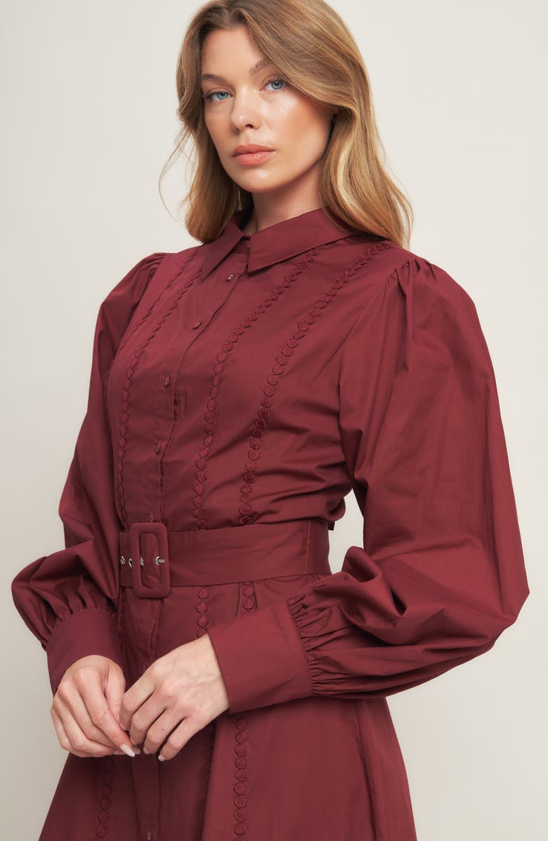 FLYING TOMATO Long Sleeve Solid Midi Shirtdress