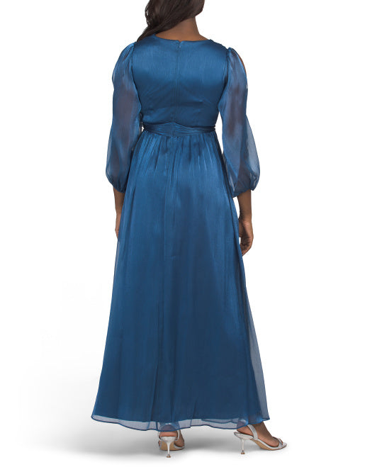 ALEX EVENINGS Illusion Sleeve Wrap Front Maxi Dress