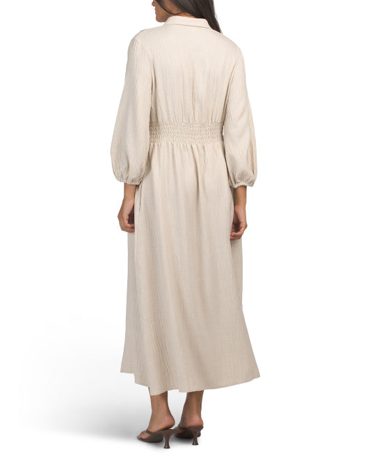 MAX STUDIO Long Sleeve Pleated Maxi Dress