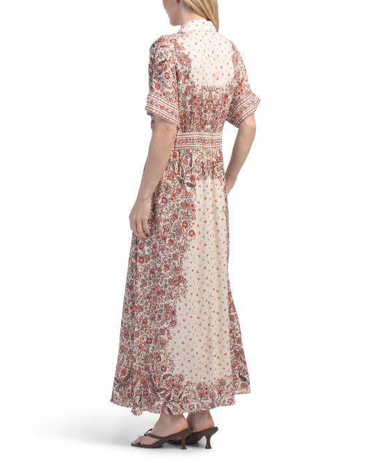 MAX STUDIO Short Sleeve Button Front Maxi Dress