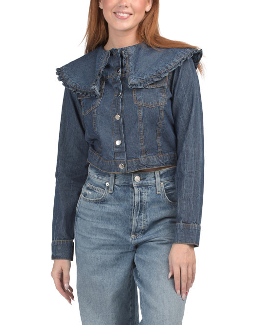 US TOGETHER Peter Pan Collar Denim Jacket