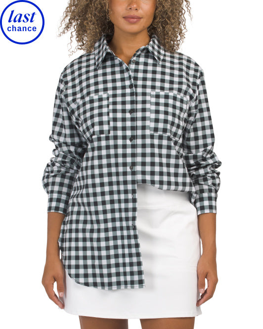 THE BUBBLE Upf Bay Long Sleeve Gingham Top