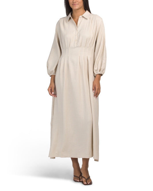 MAX STUDIO Long Sleeve Pleated Maxi Dress