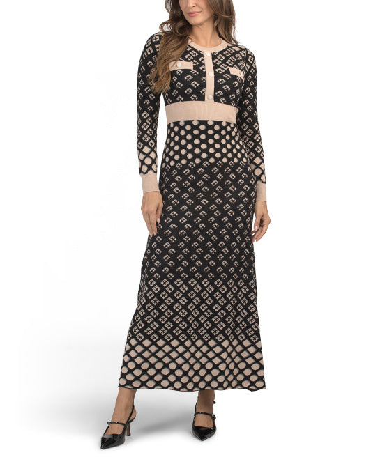DALIA MACPHEE Long Sleeve Printed Sweater Knit Maxi Dress