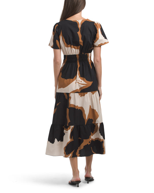 BELLAMBRA Made In Italy Short Sleeve Ruched Waist Midi Dress