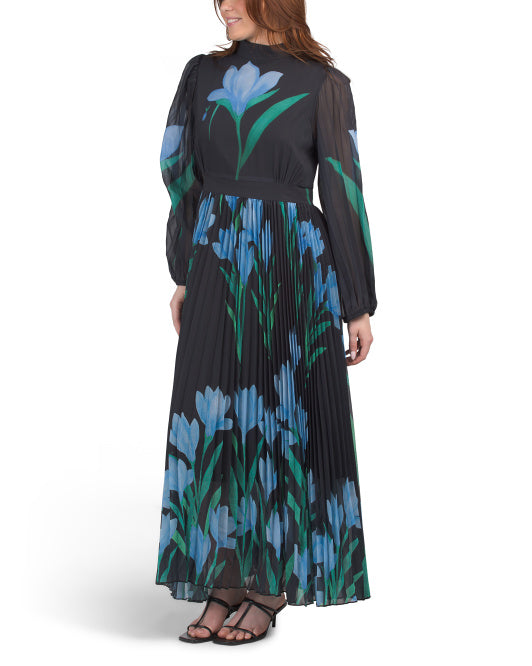 NANCY YANG Pleated Tulip Maxi Dress