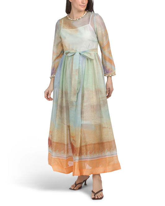 NANCY YANG Shell Trim Maxi Dress