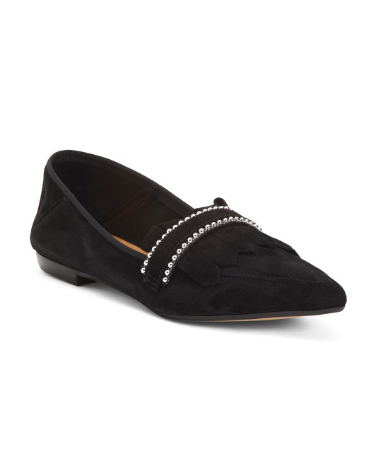 FABIANELLI Made In Italy Suede Tassel Moccassin Flats